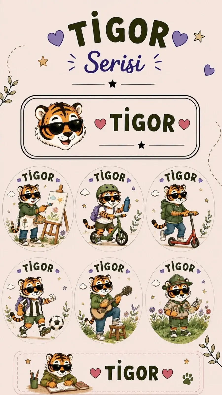İsme Özel Okul Etiketleri Tigor · Okul + Kıyafet